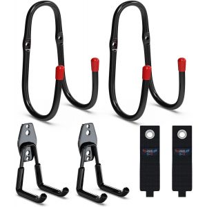 CAUC-Support Tuyau Mural 4 Pi&egrave;ces, 8mm Support Tuyau Jardin Acier Inoxydable 45KG Charge, Porte-tuyau avec Support pour Tuyau, Escalier, Jardin, Garage avec 2 Sangles de Rangement en L - Neuf