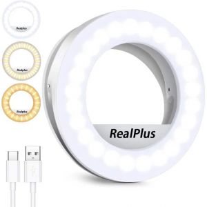 KALANKA-Ring Light T&eacute;l&eacute;phone, Selfie Anneau Lumineux Rechargeable avec Clip et 40 LEDs, 3 Modes d'&Eacute;clairage & Dimmable, Lampe Photo pour T&eacute;l&eacute;phone, Laptop, Cadeaux No&euml;l Femme, Right Light - Neuf