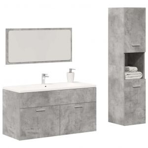 Ensemble De Meubles De Salle De Bain 3 Pcs Gris Béton - Neuf