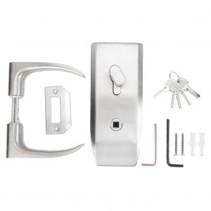 Serrure a double poignee pour porte simple en verre, en acier inoxydable argente, pour une epaisseur de 0,4 a 0,7 po - Neuf