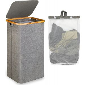 Grand Panier à Linge avec Couvercle, 100L Grand panier linge sale avec Poignées en Bambou pour Vêtements, bac a linge laundry basket Pliable Grand XXL Pliable avec Sac Intérieur Gris - Neuf