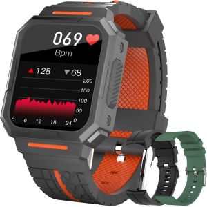 Montre Connectée Homme Femmes, Smartwatch Etanche Avec Tensiomètre, Cardiofréquencemètre, Podomètre,Trackers D'activité, 22 Modes Sportifs Montre De Sport De Plein Air Homme (Orange Noir) - Neuf