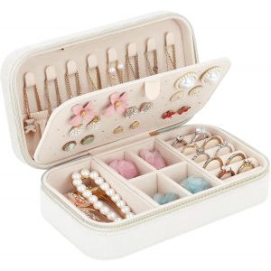 Kalanka-Boîte À Bijoux De Voyage En Velours, Petit Coffret À Bijoux Pour Filles Femmes Avec Fermetures À Glissière, Organisateur De Bijoux Pour Bagues, Boucles D'oreilles, Colliers, Beige - Neuf
