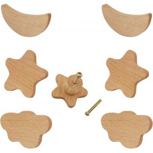 ERYI-6 Pièces Boutons D'Armoire En Bois, Bouton De Meuble, Lune Et D'Étoile Pour Chambres D'Enfants Armoires Décoration, Chambre D'Enfant Bois Massif Poignee De Meuble - Neuf