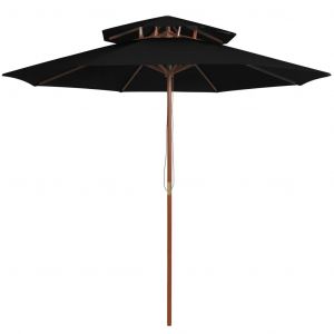 Prolenta Premium - Parasol &Agrave; Deux &Eacute;tages Avec M&acirc;t En Bois Noir 270 Cm - Neuf