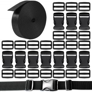 Jgd-Sangle Nylon 10m X 25mm Avec 10 Paires De Boucle Et 20 Pi&egrave;ces Tri-Glide Curseur Plastique Attache Rapide Pour Sac &Agrave; Dos, Bagage, Tente, Sac Banane - Neuf