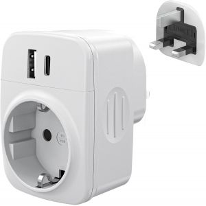 Adaptateur Prise Anglaise-Prise Anglaise Adaptateur Francais avec 1 USB et 1 Type-C,Adaptateur Type G pour Irlande Royaumeuni Bretagne Écosse - Neuf