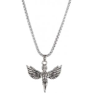 Kal-Collier D'ange En Pri&egrave;re Pour Hommes, Collier Pendentif Ailes De Mouche Avec Cha&icirc;ne De 27,6 Po, Collier Amulette Ange Gothique, Pendentif Totem Aile Ancien, Collier Hip-Hop, Bijoux D'ange Punk - Neuf
