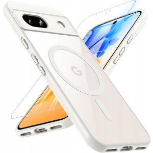 Kal-Coque Pour Google Pixel 8a, Compatible Avec Magsafe Avec Verre Trempé, Magnétique Protection Pixel 8a Transparent Étui Arrière Housse Fine Antichoc Extérieur Case Pour Google Pixel 8a, Blanc - Neuf