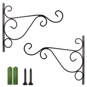 Lot de 4 crochets muraux en fer forgé noir avec crochet à vis pour plantes, 25 x 20 cm, style rétro, pour jardin, balcon, décoration - Neuf