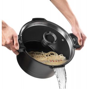 JEXNOVASHOP-Cuiseur &agrave; p&acirc;tes 24 cm 4.5L, Rev&ecirc;tement Anti-Adh&eacute;rent, Fonte Aluminium Tous Feux Dont Induction, Noir - Neuf
