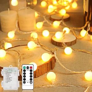 TRAHOO-Guirlande Lumineuse Exterieure, 10m 100 LEDs Guirlande lumineuse LED &agrave; Pile, &Eacute;tanche IP65, 8 Modes avec T&eacute;l&eacute;commande Id&eacute;ale pour le Balcon, Chambres, No&euml;l D&eacute;coration (Blanc Chaud) - Neuf