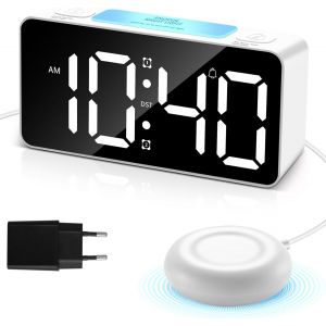 Senior-R&eacute;veil Vibrant Avec Secoueur De Lit, R&eacute;veil Num&eacute;rique Rvb Avec Variateur D'Intensit&eacute;, Fonction Snooze Et Batterie De Secours Pour Les Dormeurs Profonds[L504] - Neuf