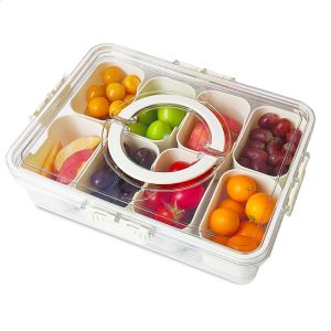 Kalanka-Snack Box &Agrave; 8 Compartiments - Bo&icirc;te Compartiment Alimentaire En Pp, Bo&icirc;te &Agrave; Go&ucirc;ter Lavable - Plateau De Service Divis&eacute; Avec Couvercle & Poign&eacute;e Pour D&eacute;jeuner, Noix, Fruits, Biscuits, Snacks, - Neuf