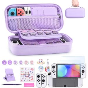 Eryi-Accessoires Pour Ns Switch Oled- 18 En 1 Switch Pack Avec Étui Switch, Étui De Jeu Switch, Protecteur D'ecran Switch Oled, Support Switch, Poignées De Pouce Switch (Violet) - Neuf
