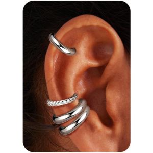 Kal-Ear Cuff Boucle D'oreille Sans Trou Pour Femme -Paires Faux Piercing Helix Réglables Plaqué Or Pour Cartilage Sans Perçage, Ohrclips Hypoallergéniques Pour Oreilles Non Percées - Neuf