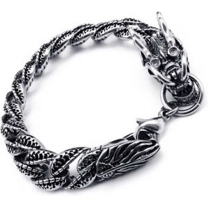 Eryi-Bracelet Homme Tête De Dragon Acier Inoxydable : Dragon Bracelet Ouvert Gourmette Lourde Bracelet Punk Rock Biker Chaîne À Maillons Chaîne De Vélo Poignet Chaîne De Moto Cadeau Pour Hommes - Neuf