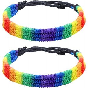 Kal-Bracelet Lgbt,2 Pièces Bracelet Gay Pride,Bracelets De Fierté,Bracelets Arc Ciel Lesbien,Bra Celet Tissé Arc-En-Ciel,Gays Fierté Bracelets,Accessoires Costumes Parade Pride Lgbtqia+ - Neuf