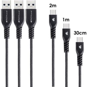 TLP-USB C Câble Chargeur (3 Pack) pour Appareils USB Type C Samsung Tab A8 10.5, Tab A7 Lite 2021, Tab A7 10.4, Tab S7 FE/Plus, Tab S8, Tab S6 Lite, Tablette Lenovo Tab P11 Plus, M10/Plus [Noir] - Neuf