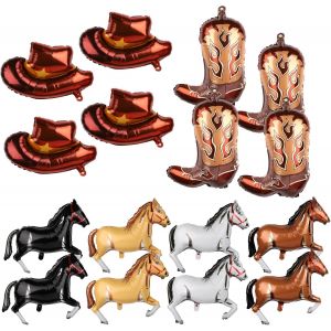 CAUC-16 Pi&egrave;ces Ballons de F&ecirc;te Sur le Th&egrave;me Occidental, D&eacute;corations de F&ecirc;te de Cowboy Grands Bottes de Cow-Girl Chapeaux Ballon de Cheval pour Cowboy Anniversaire F&ecirc;te Pr&eacute;natale F&ecirc;te Fournitures - Neuf