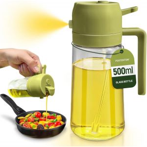 KALANKA-500 ml Spray huile cuisine 2 en 1 fonc&eacute; anti-lumi&egrave;re de cuisson - Vaporisateur huile avec flacon de qualit&eacute; alimentaire - Pulv&eacute;risateur d'huile en verre pour la cuisine (Vert) - Neuf