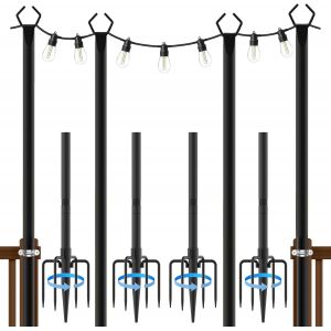 Mevronisshop-4pcs 300cm Crochet De Berger Noir En M&eacute;tal Acier Alli&eacute; Pour &Eacute;clairage Ext&eacute;rieur, D&eacute;coration De Mariage, Jardin, Terrasse, Balcon, Camping, Pique-Nique, Plage - Neuf