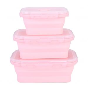 Hjlian Boite A Lunch Pliable En Silicone, Contenant De Conservation Des Aliments, Boite A Bento Pour Pique-Nique En Plein Air, Rose - Neuf