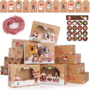 Lot De 12 Boîtes À Biscuits De Noël Avec Fenêtre Transparente, Boîte D'emballage Cadeau Pour Noël Pour Pâtisseries, Cupcakes, Biscuits, Brownies, Beignets - Neuf
