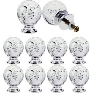 10 poignées de porte d'armoire en cristal à bulles (blanc 30 mm), poignée de tiroir en verre cristal transparent blanc avec boule à bulles - Neuf