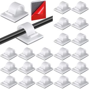 LIUW-60 Pcs Clips De Câble De Lumières Mini Clips De Câble Auto-Adhésifs Crochets De Lumière Clips D'Organisateur De Câble De Fil Support De Gestion De Fil Adhésif Extérieur(Blanc, Small) - Neuf