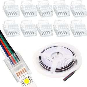 10pcs Connecteur Rgbw 5 Broches,Connecteurs Led 5 Broches,Bande Led De 10mm Convertisseur De Lumi&egrave;re Ruban+5m Led C&acirc;ble D'extension De Ruban Pour Led Smd 5050 Rgbw - Neuf