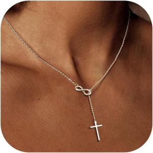 Collier Avec Croix Pour Femme,Collier En Or 14 Carats,Pendentif Délicat Avec Croix Infini,Collier Ras Du Cou Simple Et Tendance Or/Argent - Neuf