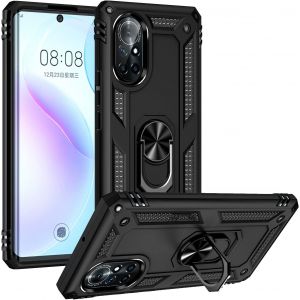 Kal-Coque Pour Huawei Nova 8 + 9h Verre Trempé, Étui Protection Tpu/Pc Souple Durable Avec Support De 360° Rotation Anneau Protection Antichoc Armor Box Coque, Noir - Neuf