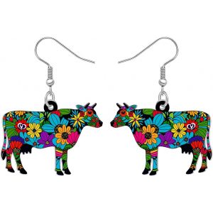 Kal-Boucles D'oreilles Pendantes En Forme De Coeur Et De Rose Avec Motif De Dessins Anim&eacute;s, Motif De Ferme Et Animaux, Bijoux Pour Femmes Et Filles - Neuf