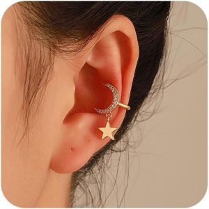 Kal-Boucles D'oreilles Avec Clips En Cristal Étoile Et Lune Simples En Or Croissant De Lune En Étoile Sans Piercing Boucles D'oreilles En Strass En Forme De Croissant De Lune Bijoux Pour Femmes - Neuf