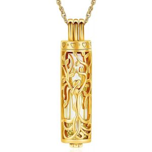 Kal-Collier Urne Cylindrique Pour Cendres, Ange, Arbre De Vie, Bijou Funéraire, Pendentif En Forme De Fiole Cylindrique Creuse, Bijou Souvenir Pour Homme Et Femme, Acier Inoxydable, Pas De - Neuf
