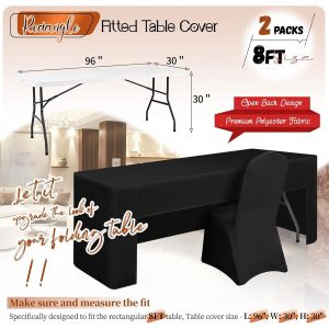 Mevronisshop-Lot De 2 Nappes De Table Noires, Nappe Rectangulaire Ajustée À Dos Ouvert, Housse De Table En Tissu Lavable Pour Salon D'artisanat, Exposition, Fêtes, Mariages, Evénements (241 X 75 X 73 - Neuf