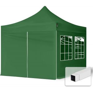 Ulteronixshop-Tente Pliante 3x3 m - 4 B&acirc;ches de C&ocirc;t&eacute; (fen&ecirc;tres en Ogive) Economy 700N Housse Barnum Chapiteau Pliant Tonnelle Vert - Neuf