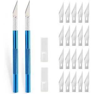 Mevronisshop-Ehdis 2 Pi&egrave;ces Scalpel Avec 20 Lames, Cutter De Pr&eacute;cisioncouteau Artisanal, Couteau Cutter, Scalpel Pedicure, Scalpel Chirurgical, Couteau &Agrave; D&eacute;couper, Cutter Pour Sculpture, Film De Fen&ecirc; - Neuf