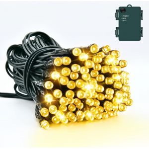 Kalanka-Guirlande Lumineuse, 3m 30 Led Blanc Chaud Avec Minuterie, Ip65 &Eacute;tanche Guirlande Led &Agrave; Piles Pour L'int&eacute;rieur Et L'ext&eacute;rieur, D&eacute;corations De No&euml;l (C&acirc;ble Vert) - Neuf