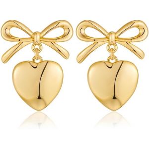 Kal-Boucles D'oreilles Noeud Pour Femmes - Boucles D'oreilles Coeur Vintage Avec Noeud Doré - Boucles D'oreilles Noeud De Noël - Boucle D'oreille Coeur En Or - Neuf