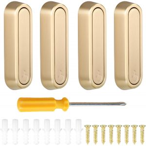 MEVRONISSHOP-Lot de 4 crochets muraux pliables dorés en aluminium - Pour serviettes - Avec tournevis - Jaune - 5 x 75 mm - Pour salle de bain, cuisine, garde-robe - Neuf