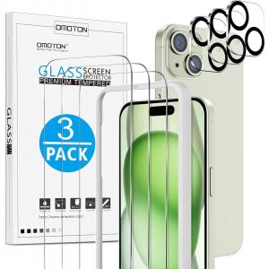 Pour iPhone 15 Plus Verre de protection blind&eacute; avec aide &agrave; l'installation du cadre, compatible avec iPhone 15 Plus, film de protection pour appareil photo, 3 + 3 pi&egrave;ces, anti-rayures, sans - Neuf