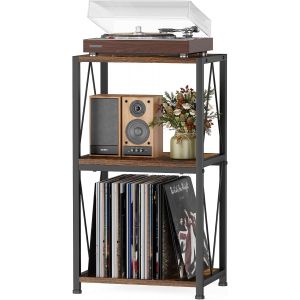 SUBZONAL-Rangement pour disques vinyles &agrave; 3 niveaux, table d'appoint, meuble pour platine vinyle pour rangement et affichage de disques, support pour platine tournante dans le salon, la chambre, la - Neuf