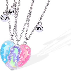 Kal-3 Pack Collier Pendentif Dauphin Amitié Collier Coeur Dauphin Bff Meilleurs Amis Collier Amitié Collier Filles Cadeaux D'anniversaire Pour Meilleur Ami - Neuf