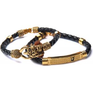 Eryi-Rudraksha Shiv Om Trishul Damroo Kada Pour Homme | Bracelet Manchette Lord Shiva Bahubali Pour Homme | Kada Religieux En Laiton | Bracelet De Taille Libre Pour Rakshabandhan - Neuf