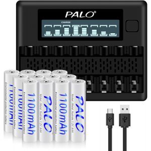 KGABERY-Lot De 12 Piles Aaa Rechargeables Aaa 1100 Mah 1,2 V Nimh Avec Chargeur De Batterie Lcd Intelligent 8 Fois - Neuf