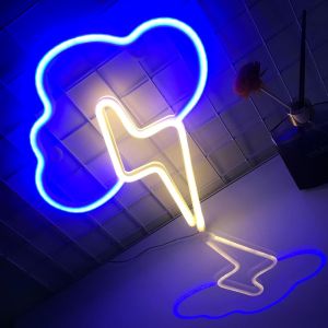 Bleu + Nuage Chaud Lightning Led Néon Signe,Économie D'énergie Lumineuse,Usb/Alimenté Par Batterie,Logo De Club,Bar,Café,Décoration De Fenêtre - Neuf