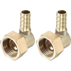 Raccord cannelé de tuyau coude en laiton 10mm x G1 / 2 connecteur de tuyau femelle à écrou pivotant pour eau carburant air pack de 2 - Neuf
