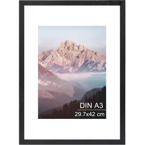 meimie-Cadre Photo En Bois Massif A3 29,7 X 42 Cm,Noir,Format A3,Avec Passe-Partout A4 Et Coque En Plastique,Pour Mur,Noir,1 Paquet - Neuf